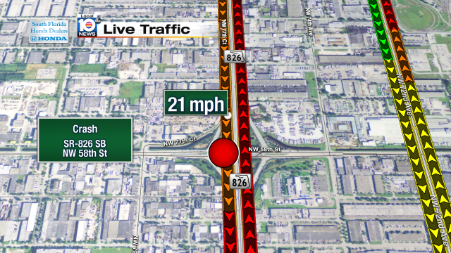 Crash on SR-826 SB at NW 58th St. Speeds at 21mph #traffic #miami @JeniseFernandez https://t.co/hLBoCOUoJL