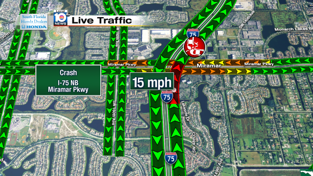 Crash on I-75 NB at Miramar Pkwy. Speeds at 15mph #traffic #miramar @JeniseFernandez https://t.co/4X0HPLHVHP