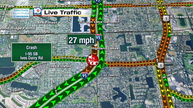 Crash on I-95 SB at Ives Dairy Rd. Speeds at 27mph #traffic #miami @JeniseFernandez https://t.co/PEcqSPSBuL