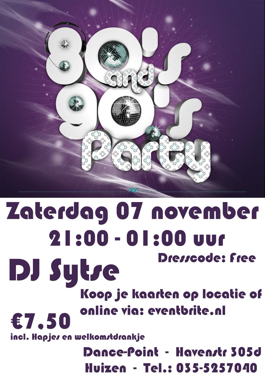 DancePointDM's tweet photo. #80s/#90s #Disco #Night - 7 november 21:00 - 01:00 uur met #DJ #Sytse. #Uitgaan, #Oldtimes, #Party https://t.co/OAAQpKMLAC