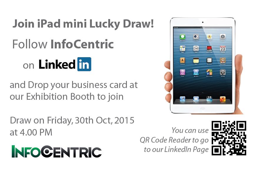 InfoCentric_'s tweet photo. Drop your business card at InfoCentric Exhibition Booth for a chance to win an iPad mini! #GRC2015 @GRCInstitute https://t.co/TxG7ejxiib