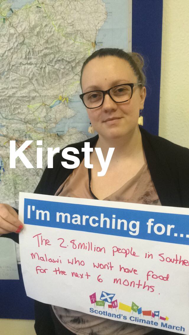 sciaf's tweet photo. Kirsty's marching for 2. 8million people in #malawi #scotclimatemarch https://t.co/txrEzujjoB