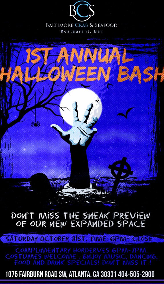 BCSeafoodATL's tweet photo. Don't miss out! Our 1st Annual Halloween Party!!! There will be a DJ, dancing and much more! #atlanta #atlhalloween https://t.co/lvHhHwerXh
