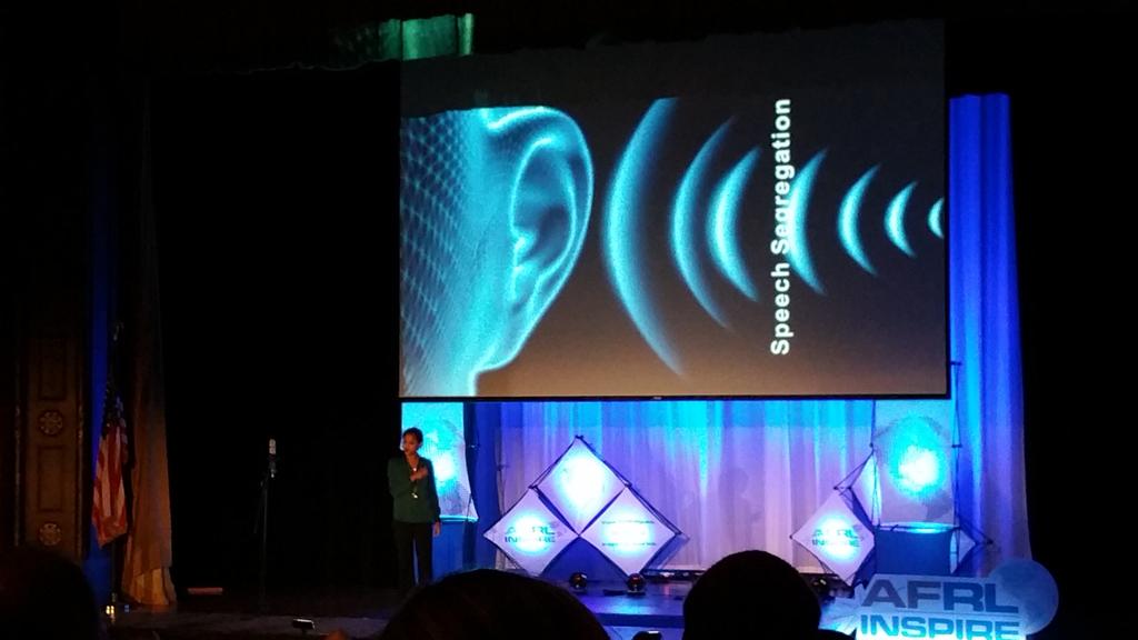 AFRLBizHub's tweet photo. Not only do we want computers to hear like humans... we want them to speak like humans - Nandina Iyer #AFRLInspire https://t.co/uALuXlQhuj