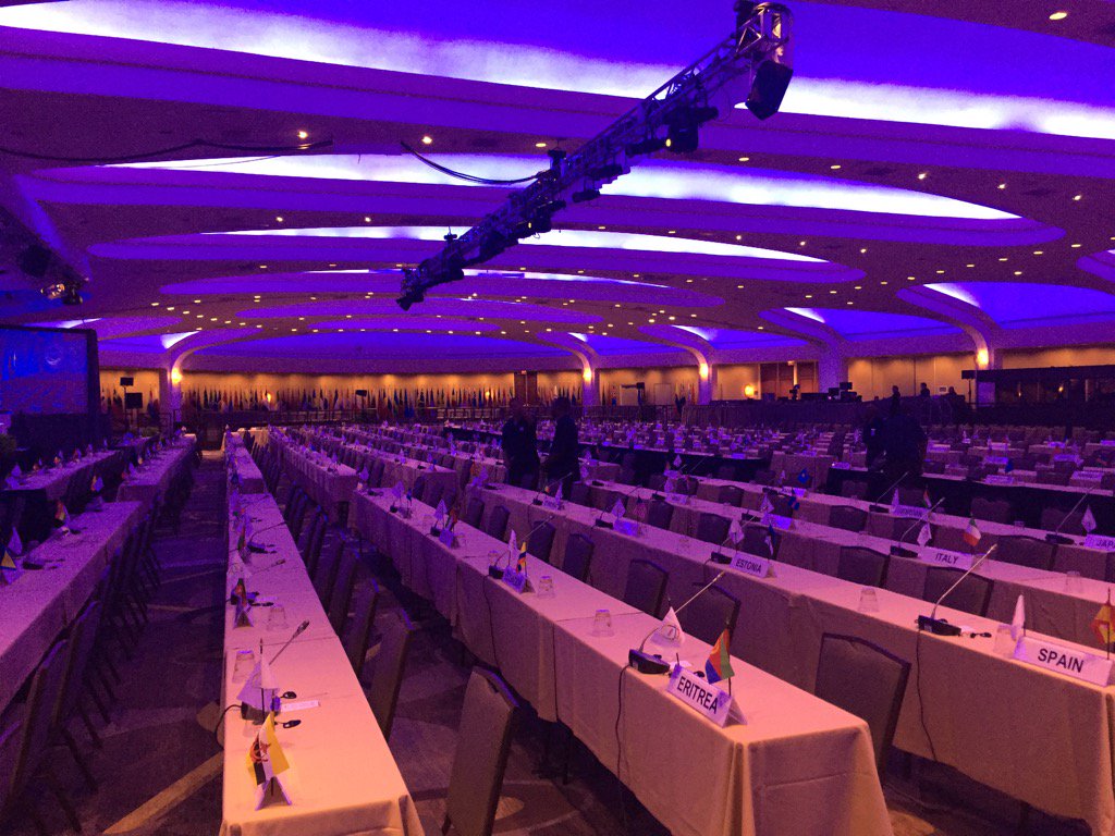 SydneyBauer91's tweet photo. The main ballroom is ready for the @ANOC_Olympic General Assembly! #ATRDC https://t.co/0tlCV7JtI2