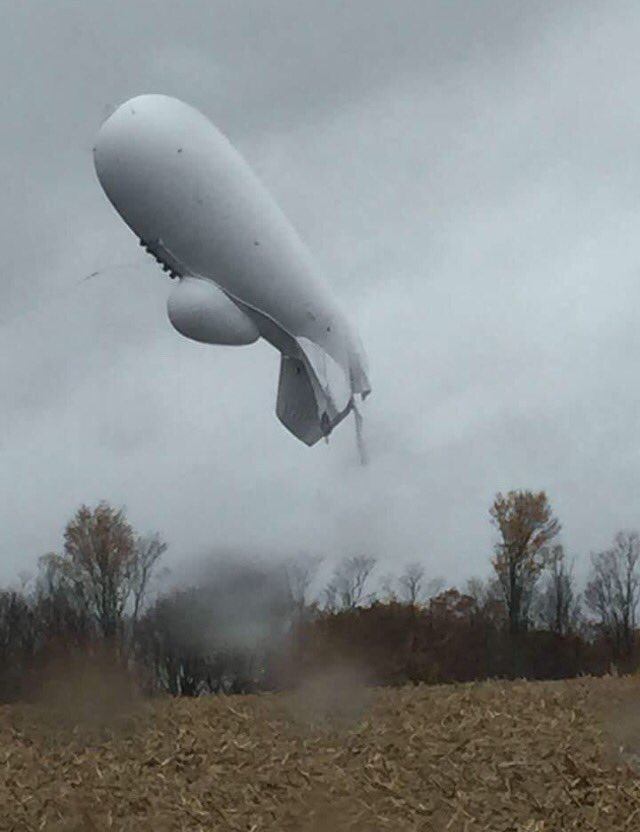 ryanOvelez's tweet photo. My #runawayblimp has landed! Come get it @NoradNorthcom it's a little bit limp https://t.co/6pkemRQfSd
