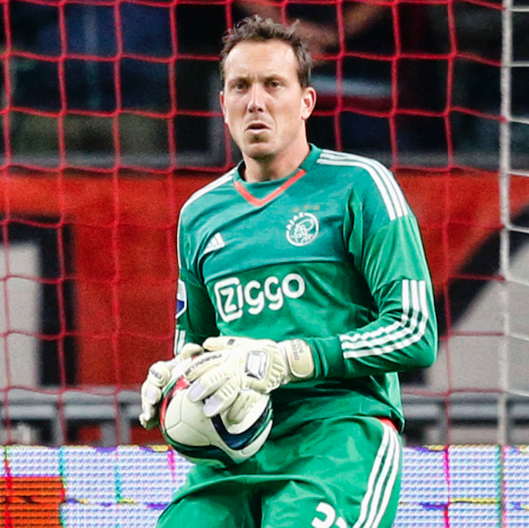 Stanno keeper Diederik bij Ajax onder de lat tijdens de klassieker #feyaja Tussenstand 0-0 (Proshots/Stanley Gontha)