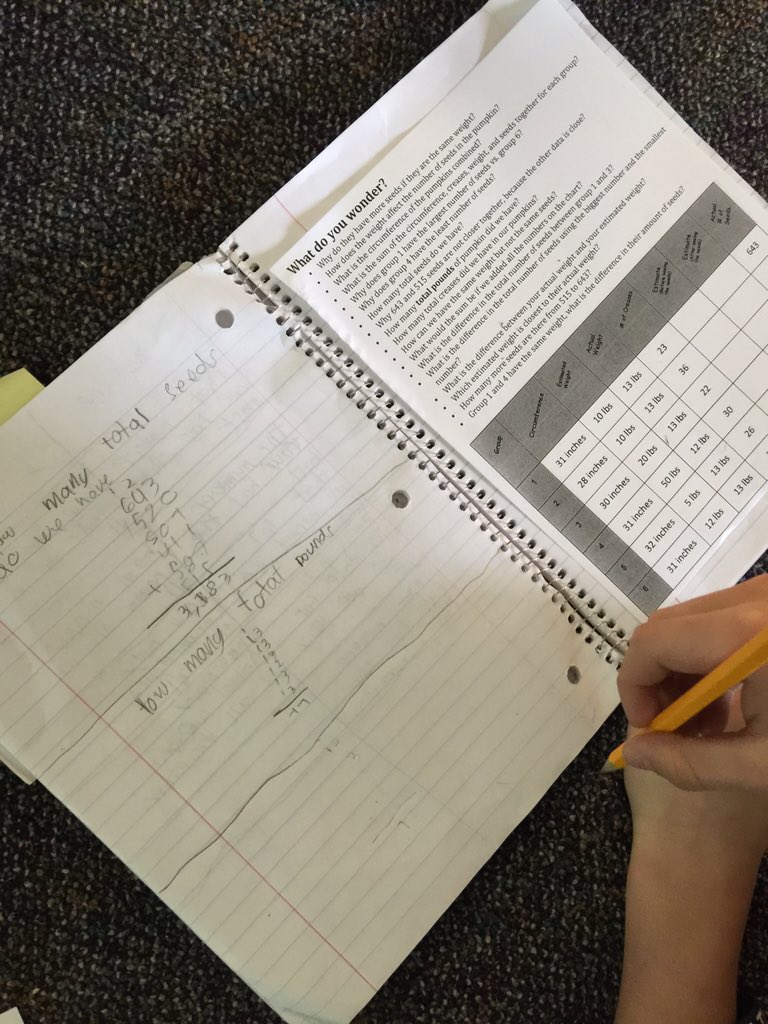 DWEObney's tweet image. Using our own pumpkin data to "wonder" and solve our own math questions. #complexproblems and #richexperiences