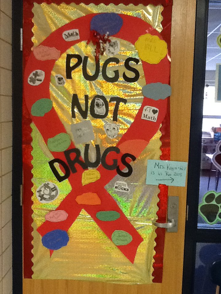 MsKreps's tweet photo. My students crack me up!   Here is my door they decorated for Red Ribbon Week! https://t.co/hh3xK8Y19E
