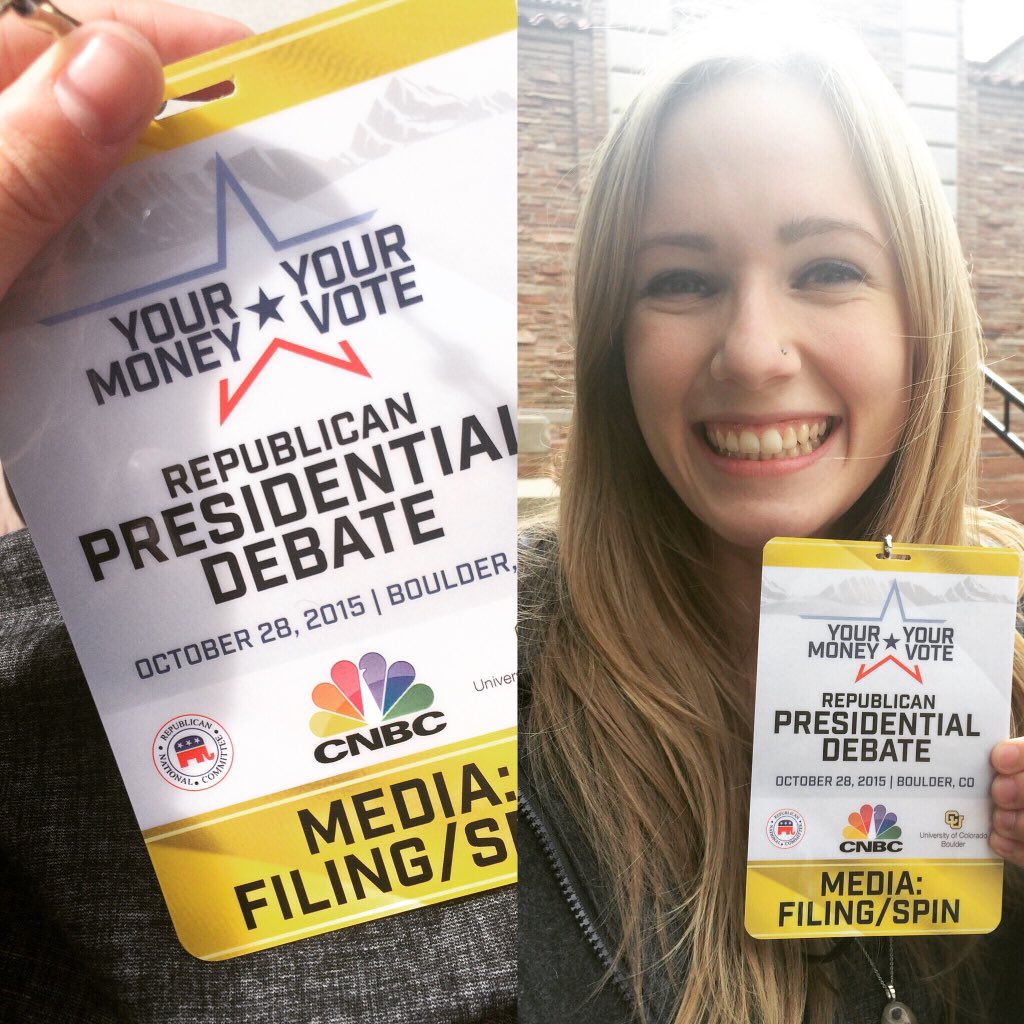 elliemleonard's tweet image. Covering the #GOPdebate, step one: I'm in Boulder, and I have my press credentials. #GOPBoulder