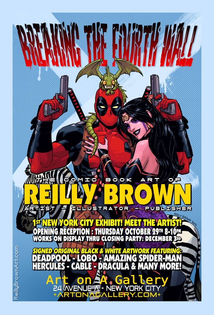 KurtChristenson's tweet photo. Hey @VancityReynolds come Meet yer Maker @Reilly_Brown @Marvel &amp; @DCComics Artist #GalleryShow #Deadpool #NYC #LES https://t.co/EPcXmVkAdx