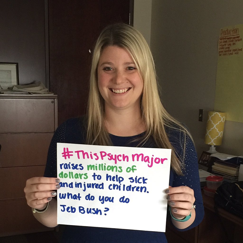 HungryCubbie's tweet photo. #ThisPsychMajor makes a difference in the lives of sick children. What do you do @JebBush? #thispsychmajorwillvote https://t.co/wiIPGazaj6