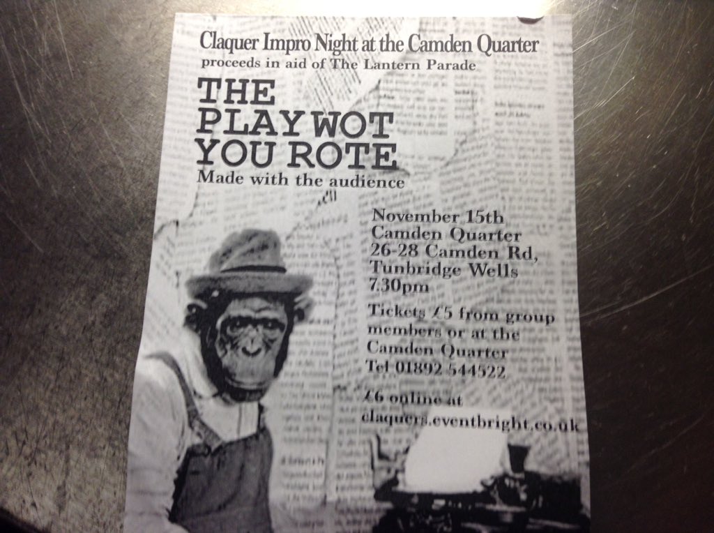 vittleandswig's tweet photo. Claquer Impro @CamdenQuarter Sun Nov 15. Bar open from 6pm. Act starts at 7.30. Tickets https://t.co/AIvWkqBKjH https://t.co/PymbEjpius