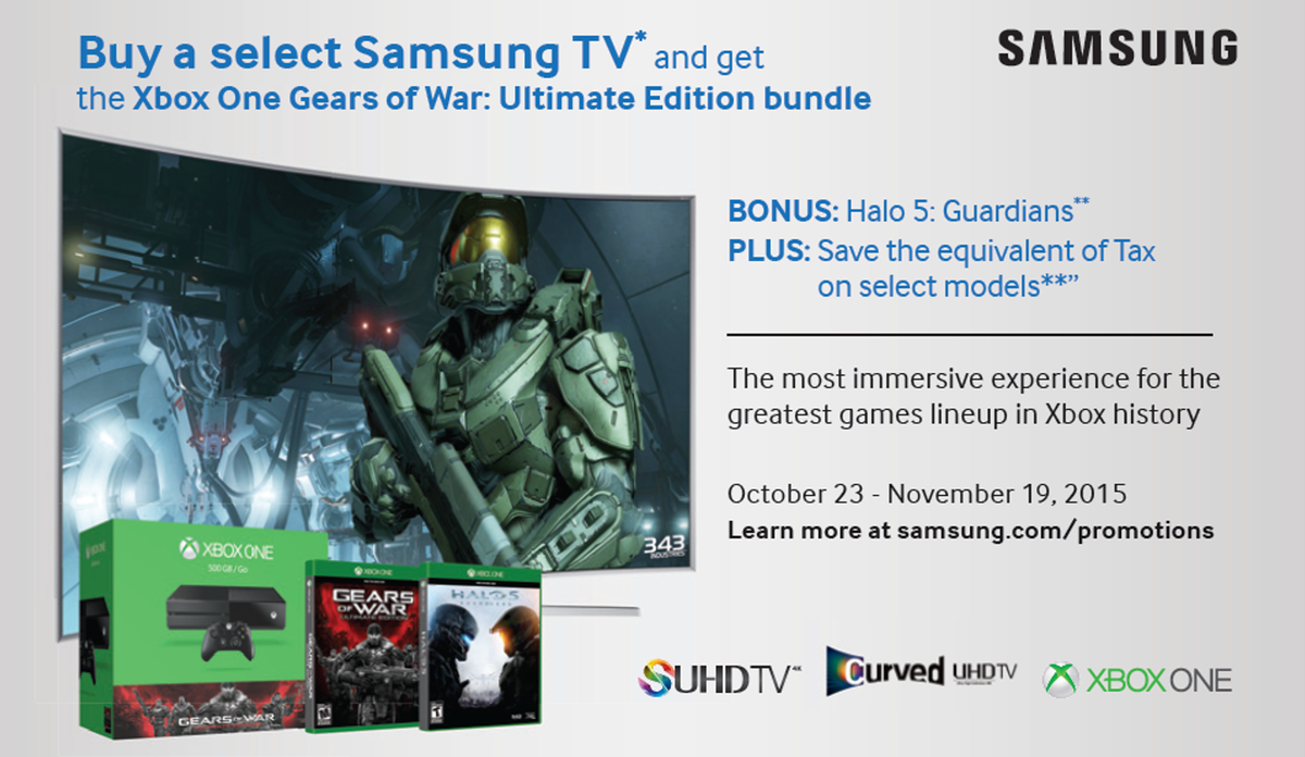 When you purchase select Samsung TVs you receive the XBOX One Gears of War Ultimate Bundle! andreselectronicexperts.com/en/catalog/co3…