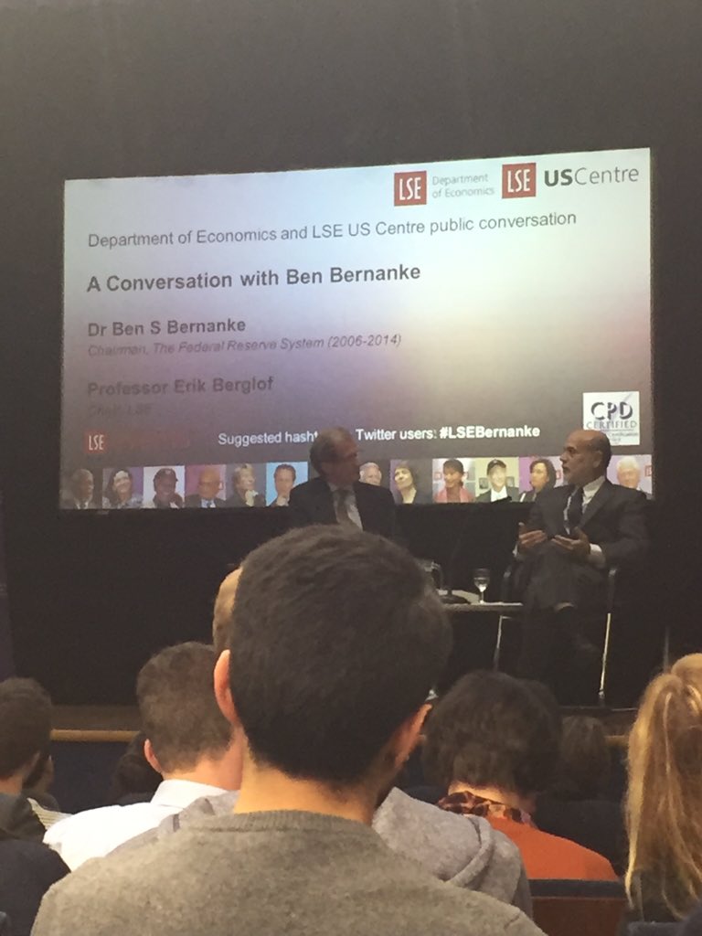 MLCartledge's tweet photo. Amazing to hear a reflection on the financial crisis from former Chairman of the Fed, @benbernanke #LSEBernanke https://t.co/zEZozzFsMc