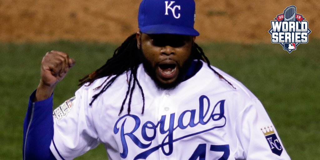 Royals's tweet photo. Back on the mound for the 9th: @JohnnyCueto. #TakeTheCrown https://t.co/JQaygbAPhN