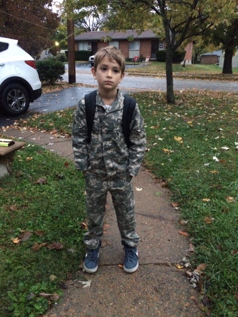ashley_510's tweet photo. Today was dress like a superhero at my sons school. He wanted to be a real hero, so he was a Soldier. @KMOV @FOX2now https://t.co/IoW5WDtqj0