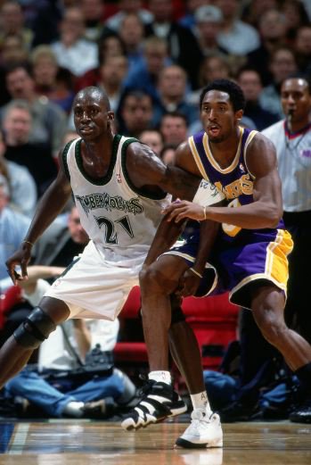nbastats's tweet photo. KG &amp; Kobe now account for 2 of the 5 NBA players ever to play 20 seasons (retro photo from '98!) #MINvLAL on ESPN https://t.co/qDcxK2tp5X