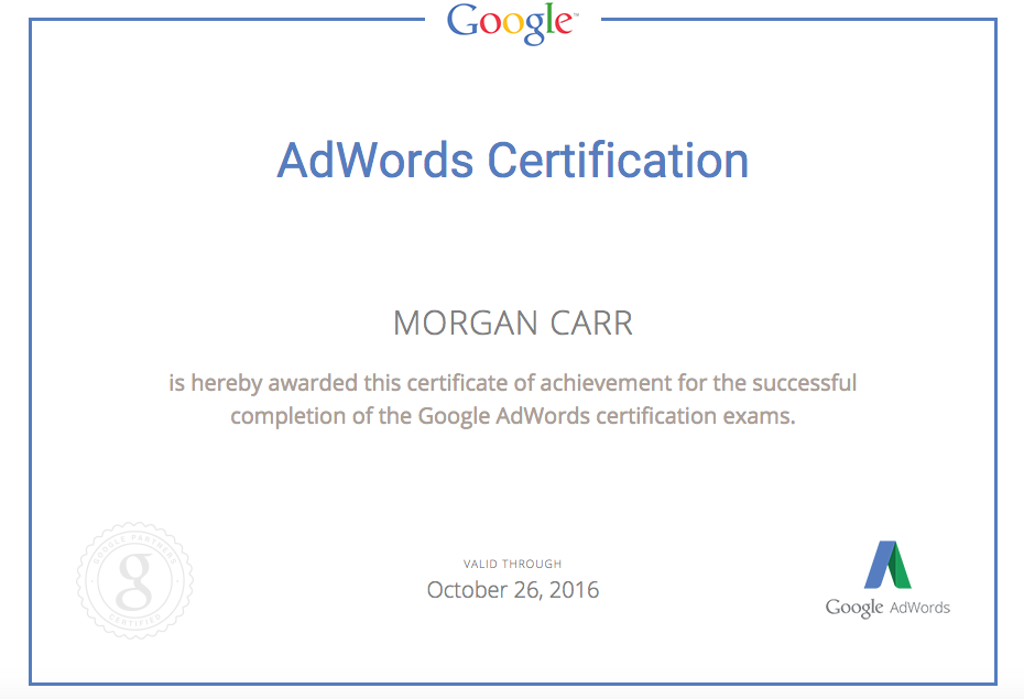 morganacarr's tweet photo. Biggest accomplishment of the semester, so glad to be certified! #BUSM15 #GoogleAnalytics https://t.co/jrdjRNqBie