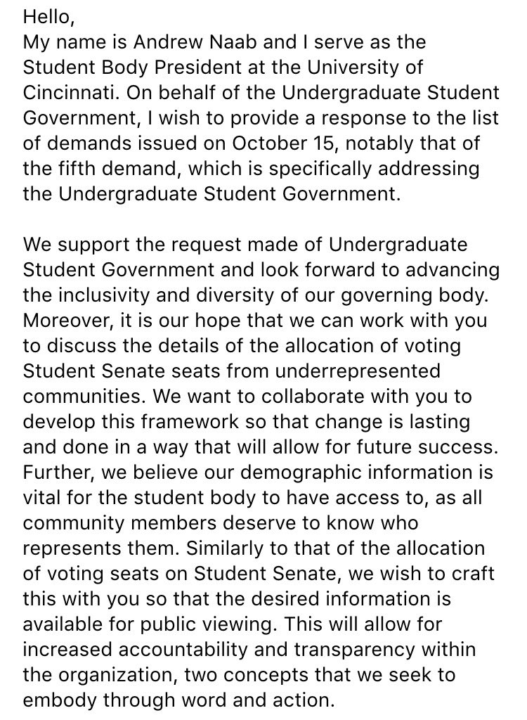 theIRATE8's tweet photo. @UCStudentGov @AndrewNaab responds to #TheIrate8 @uofcincy @prezono https://t.co/S0TZriU6wv