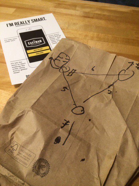 This is how it begins. Not back-of-the-napkin, but back-of-the-bag at <a href="/eastmanegg/">Eastman Egg Company</a> - best place to talk entre'ship