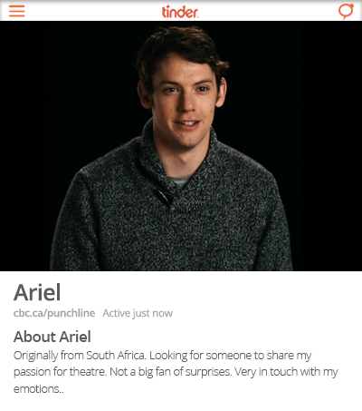 CBCComedy's tweet photo. Meet Ariel. https://t.co/J1zo92JxWs @rogerbanebridge @evanyrosen @Siddiqs @rodrigofstoll @Gwynne_Phillips #truedates https://t.co/atOxH6xKRU