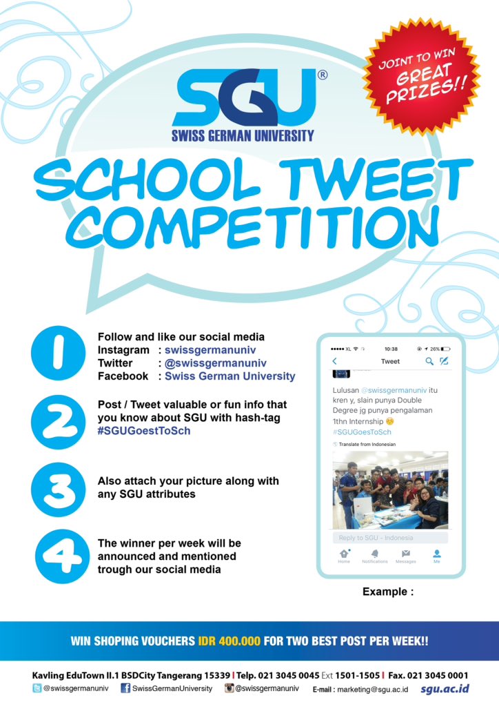 Today we still at <a href="/smatarunabakti/">SMA Taruna Bakti</a> Bandung EduFair. Don't forget to join SGU Tweet Competition ☺️