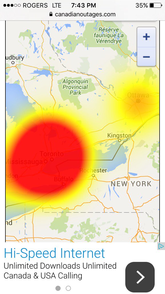 udotoronto's tweet photo. @RogersHelps @SaroMasbo ... yes Internet is very much (several hours) down and not only in a few areas !!! https://t.co/8dVgAqGB8E