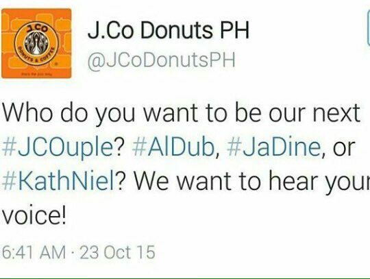 AJ_LesGras's tweet photo. Theres no other better endorser for @JCoDonutsPH than ALDUB @mainedcm @aldenrichards02 #JCouple #ALDUB15thWeeksary https://t.co/nzX8ZK2Qjc