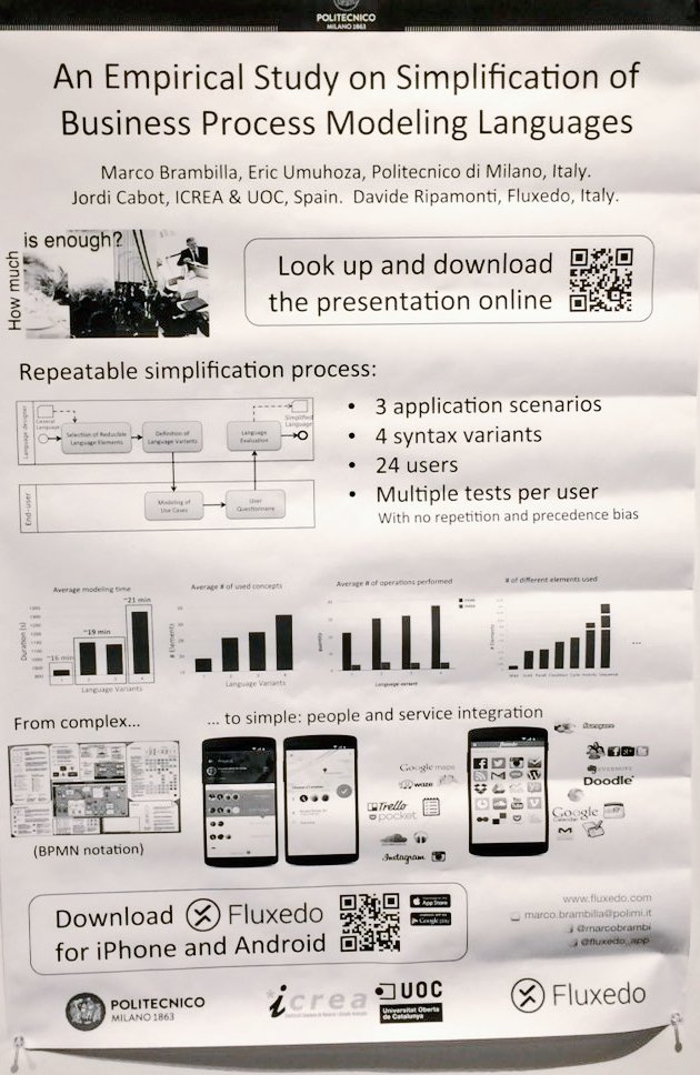 MarcoBrambi's tweet photo. Our poster on Simplification of Business Process Modeling Languages on display today at #splash15. #BPM #sle15 https://t.co/cvAQKU2PJy