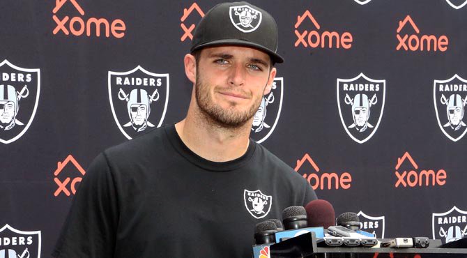 Raiders's tweet photo. Derek Carr talked about facing a vaunted defense in the Jets this weekend.

Watch: https://t.co/iq3CNrEZKA https://t.co/PYjYa7moSm