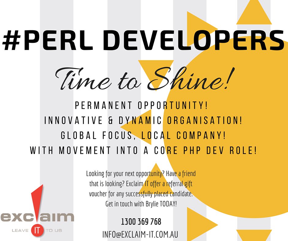 ExclaimIT's tweet image. #PerlDevelopers #YourNextOpportunity #ExclaimJobs