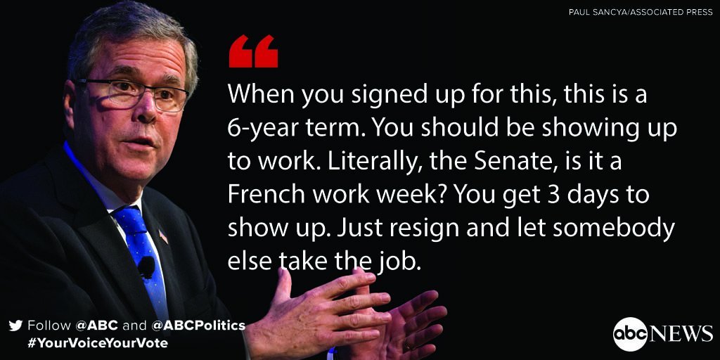 ABC's tweet image. Jeb Bush to Marco Rubio: "Just resign and let somebody else take the job." #GOPDebate - @ABCPolitics