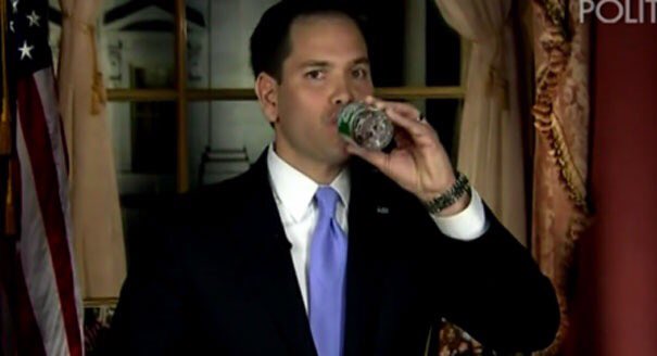 CollegeDemsofMA's tweet photo. Poor @marcorubio, take a drink buddy #CNBCGOPDebate https://t.co/ITzbhMu3eq
