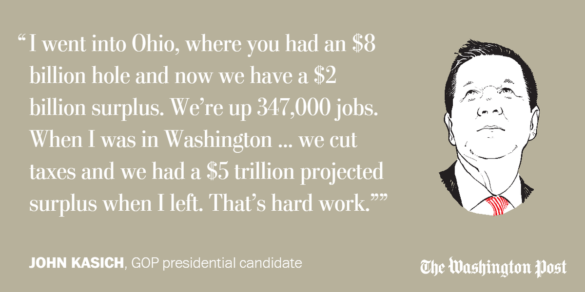 washingtonpost's tweet photo. Fact checking Kasich's record https://t.co/Z7DKpzN2sP https://t.co/5WaSjqaviR