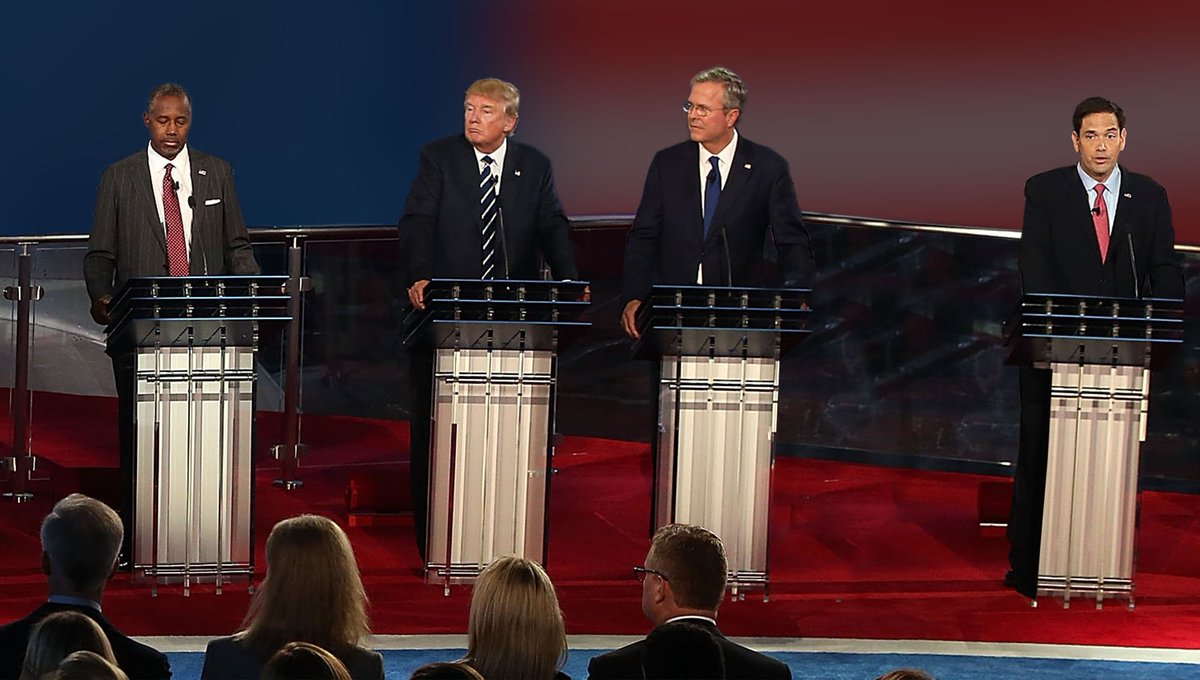 TheOnion's tweet photo. Jeb Bush Inching Podium Closer To Center Of Stage During Commercial Breaks https://t.co/7qFl1d8aln #GOPDebate https://t.co/Q7mdCmRHTb