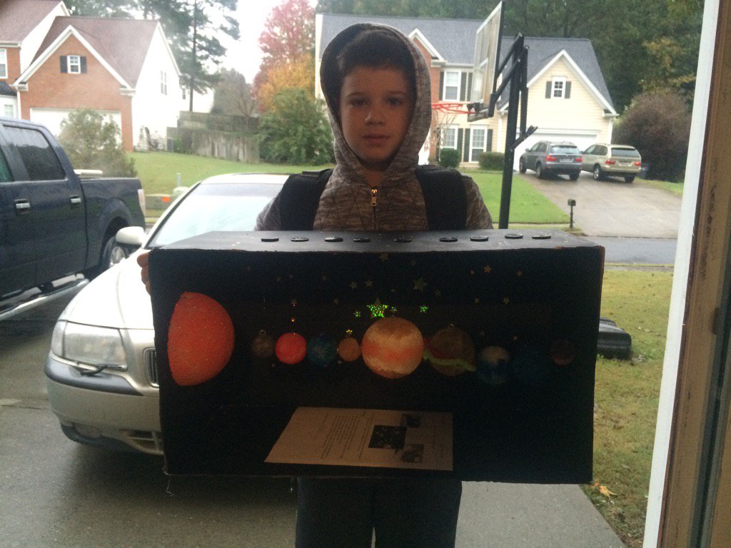 bouldin22's tweet photo. Harry is of to school with his solar system project #veryproud https://t.co/AWjmVvfzeE