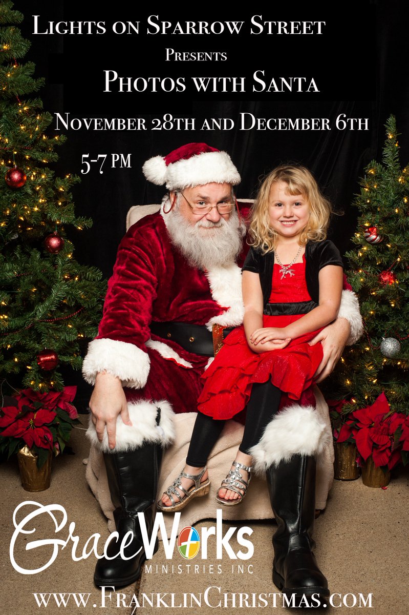 Christmastn's tweet photo. Photos with Santa at Lights on Sparrow Street.  Donations benefit @GraceWorksTN! https://t.co/K5hO3hJI1h