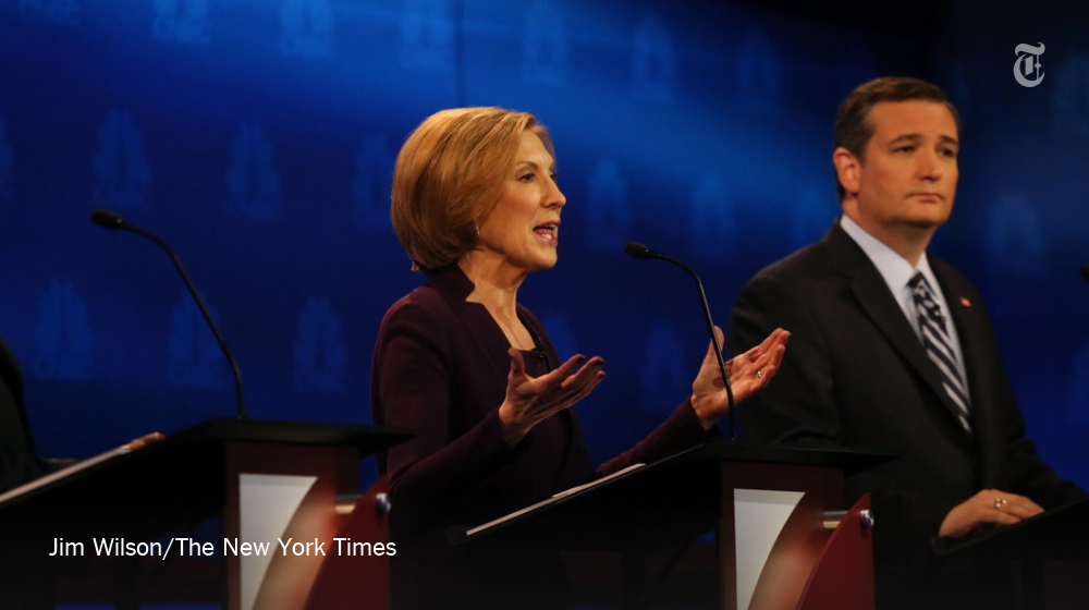 nytimes's tweet photo. Fact Check: Carly Fiorina's flawed portrayal of female job losses under Obama https://t.co/cil54V2Mcv #GOPDebate https://t.co/iObuvxUPXk