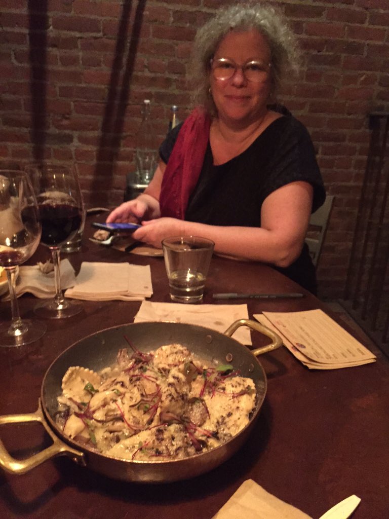 davidmwilley's tweet photo. My co-pasta judge @mariarodale (along w @MelHansche) w winning dish from Team Haile. Now: food coma #rwrunstheworld https://t.co/9m2cyypBnj