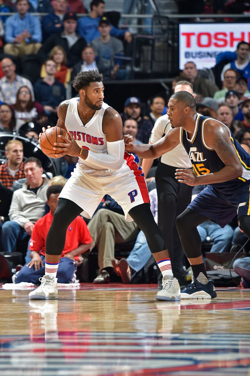 NBA's tweet photo. The @DetroitPistons pull out a close one beating the @utahjazz 92-87 behind Andre Drummond's 18-10. KCP had 16-5. https://t.co/Sbh6OAv7i5