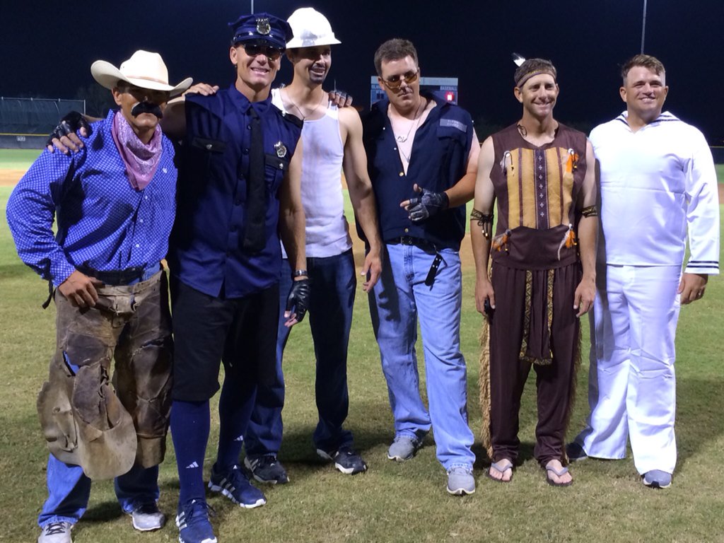 Baseballwife37's tweet photo. ICYMI The Village People made an appearance in Corpus tonight! #IslanderBaseball #HalloweenGame https://t.co/9RXaHupq10