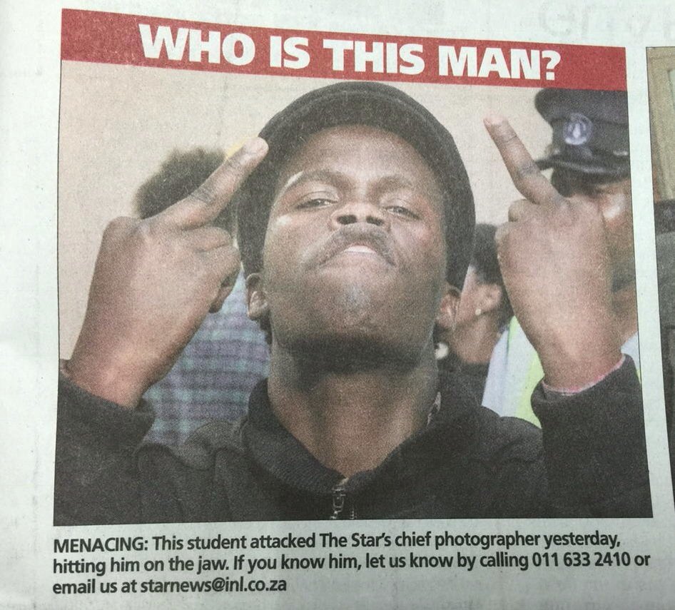The hooligan that attacked Star newspaper photographer Chris Collingridge at #WITS. #WitsOnFire