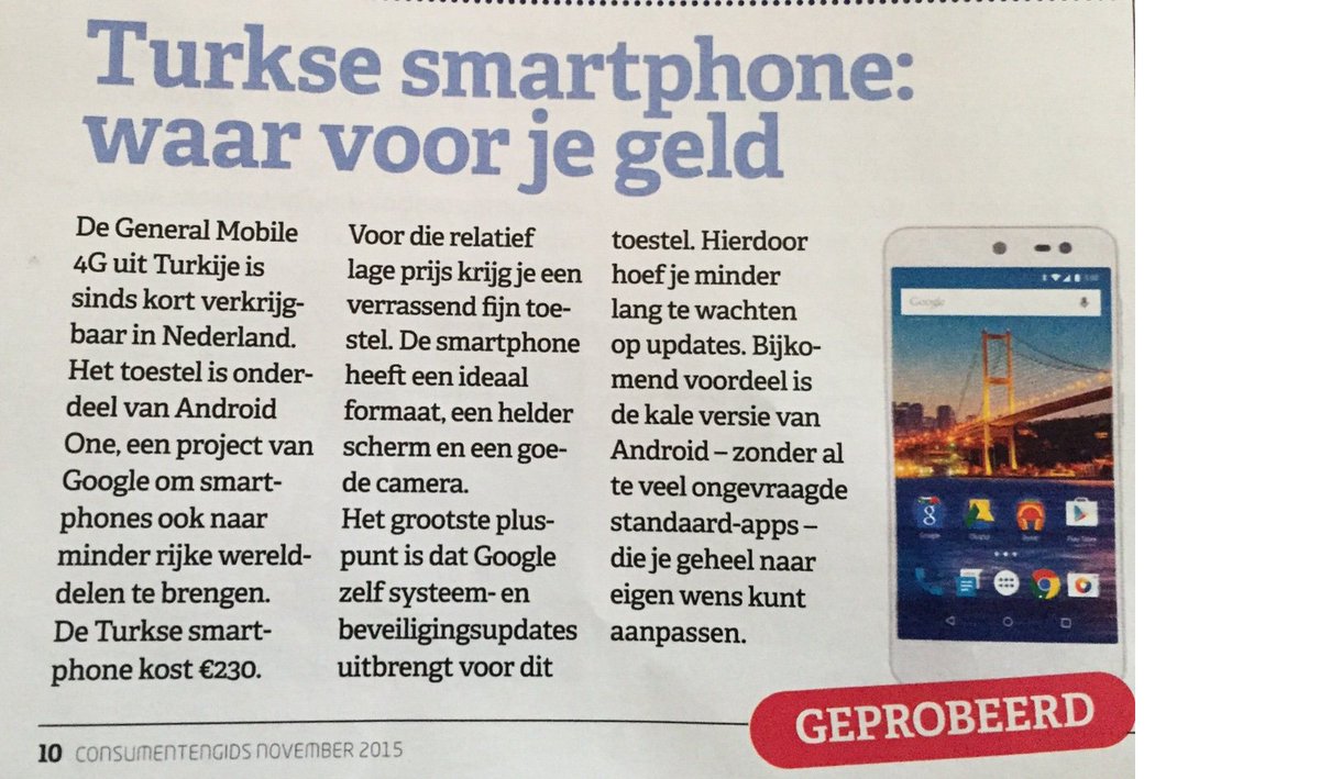 Mooi artikel over de #Android One #4G van General Mobile door <a href="/Consumentenbond/">Consumentenbond</a>. Meer weten? We horen het graag!