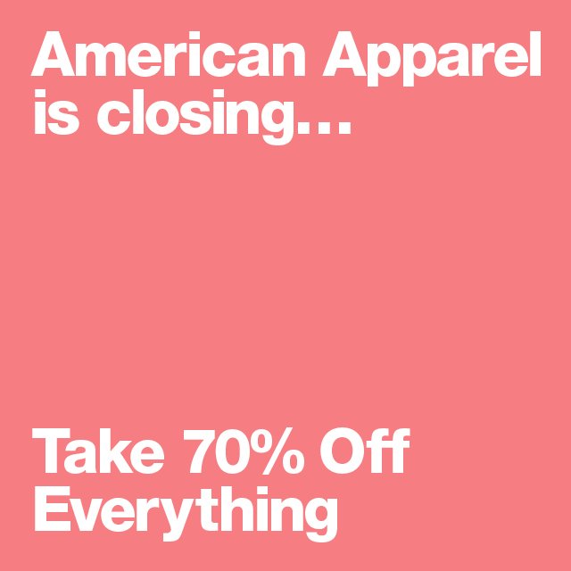 Lab_Concept's tweet image. American Apparel – Shop and enjoy 70% off on all items now!