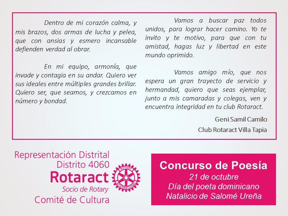 Rotaract4060's tweet image. Concurso #DiaDelPoeta Comité de Cultura ¡Cuanto talento en Rotaract! #Rotaract #Rotary #EnriqueceElMundo