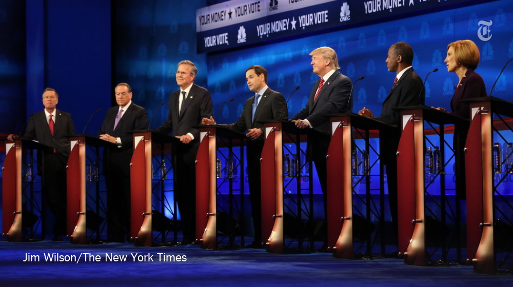 nytimes's tweet image. A full transcript of the main #GOPDebate: nyti.ms/1MuyeGQ