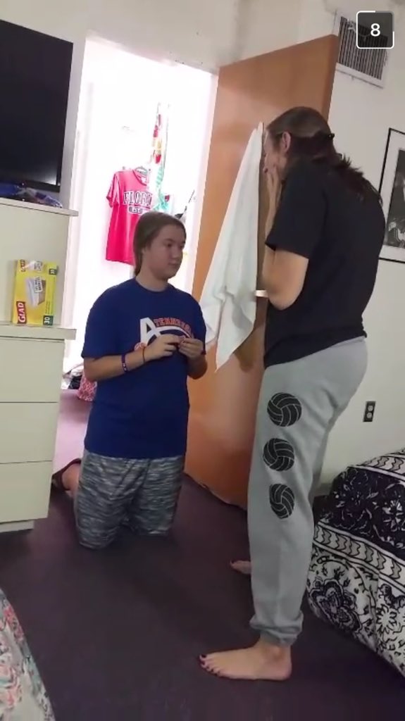 ria22lynn's tweet photo. When @gobiglexie pretends to propose to you, but then she proposes to your suite mate... #fcprobs https://t.co/EsFdOG6bX2