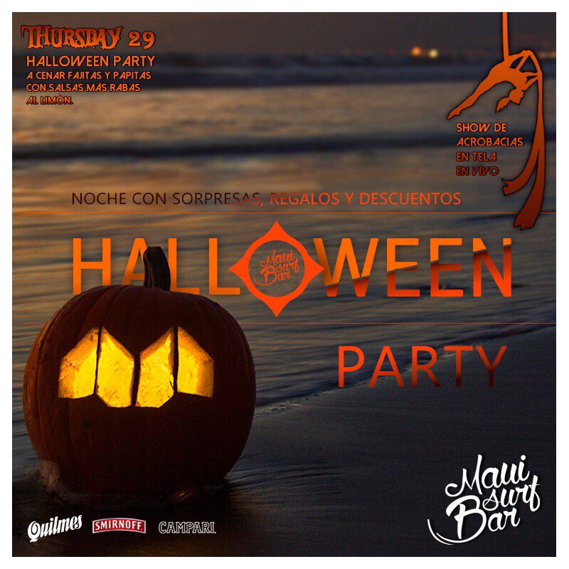 nlaghezza's tweet photo. @mauisurfbar: "HALLOWEEN PARTY" EN LA ISLA. #JuevesDeMauiSurfBar @mauisurfbar 

Reservas: Inbox - Cel: 3516291715 https://t.co/iih4suZr11