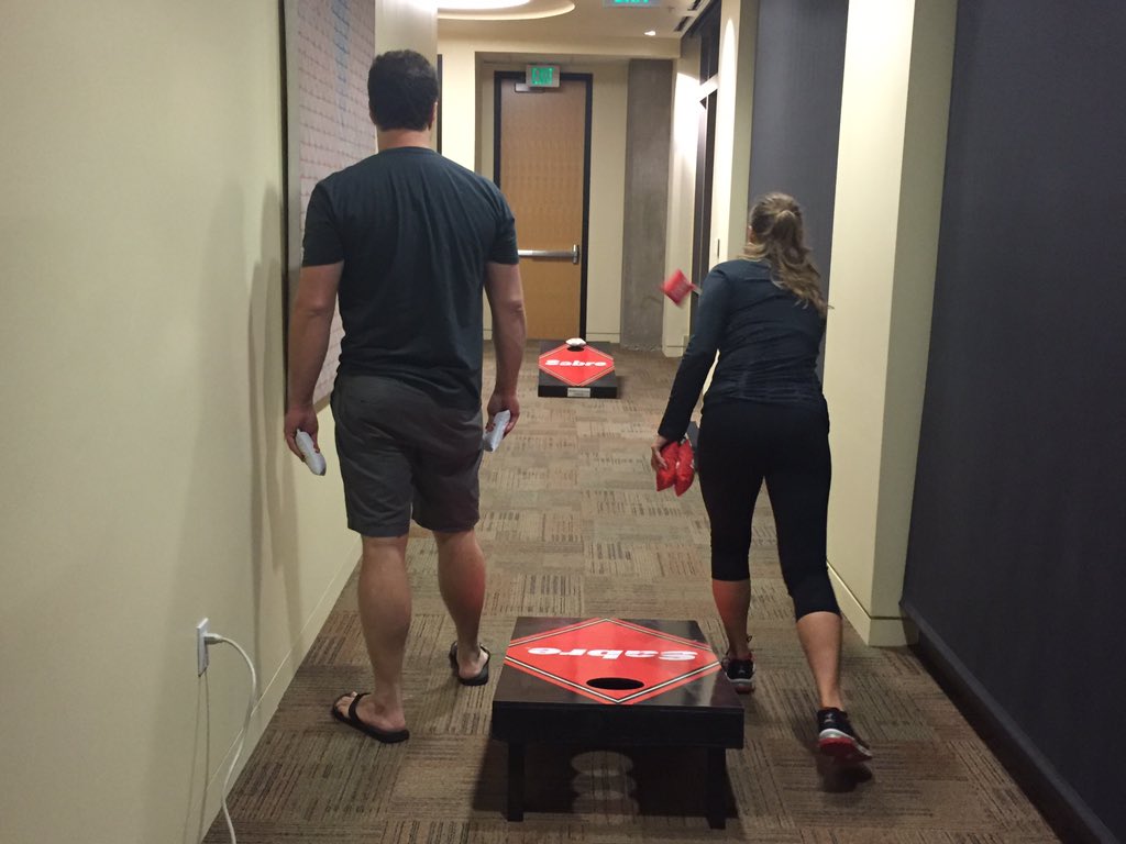 SheilaTischler's tweet photo. Corn hole to keep the blood flowing #sabrehack https://t.co/F1eiG4gVBU